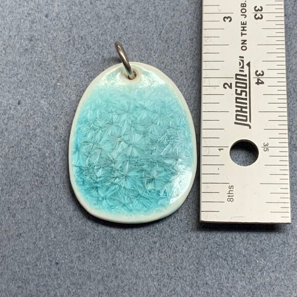 Frozen Blue Crystal Pendant 2.25 In White Ceramic Oval Silver Loop Hanger Elsa - Picture 4 of 4